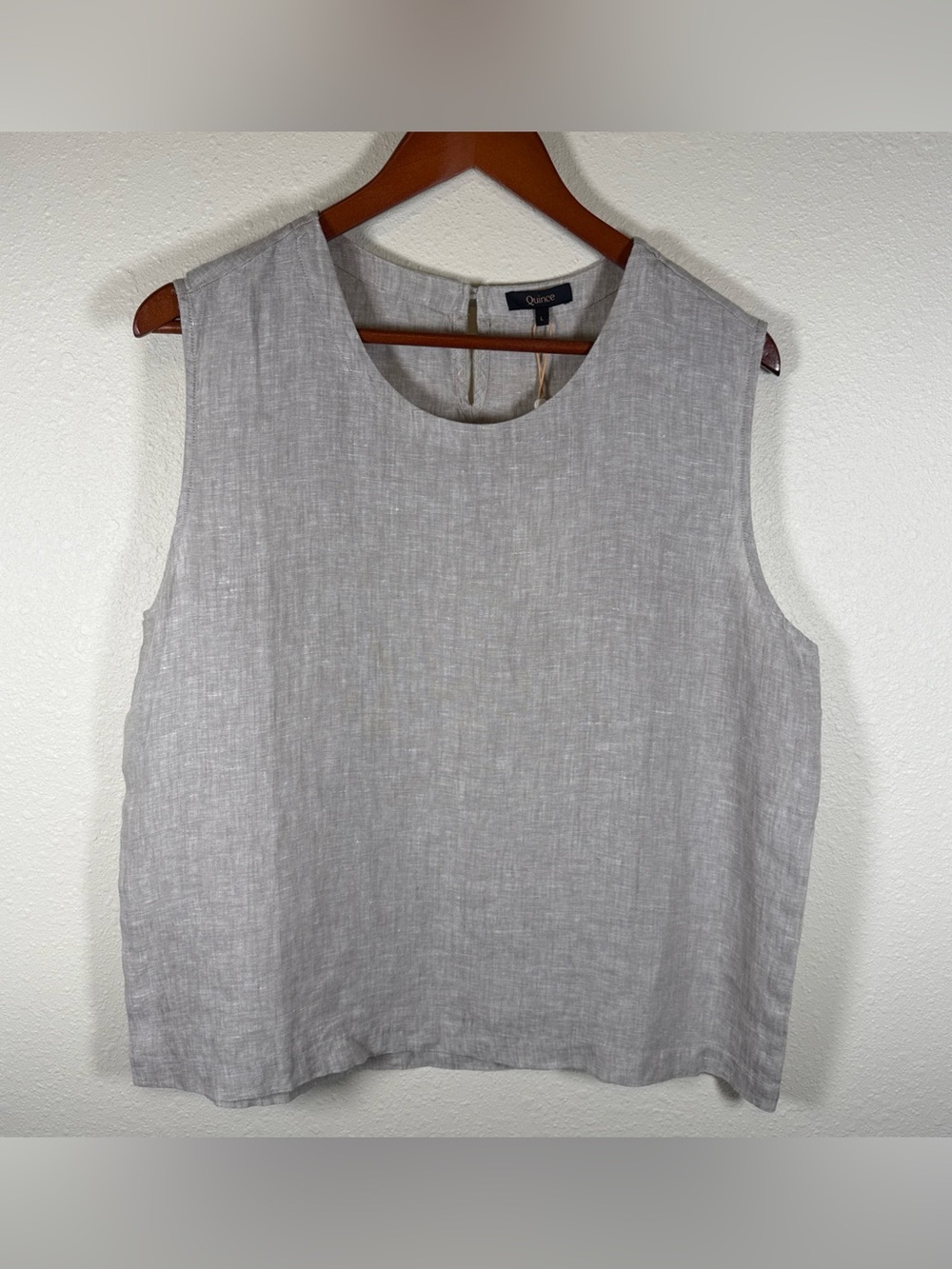NWT Quince 100% European Linen Cropped Tank Button Flax Beige Women Large L